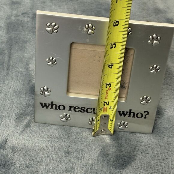Silver Toned Pet Themed Picture Frame Who Rescued Who Paw Prints 4x4 - Picture 6 of 6